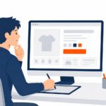 ECフロントエンドを設計するWebデザイナーがPCで作業するイメージ